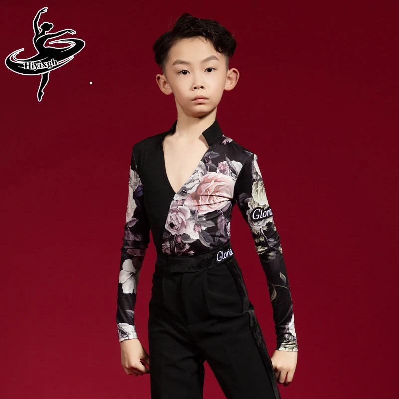 

2026 New Latin Dance Tops For Boys Long Sleeved Deep V-Neck Shirts Samba Chacha Tango Kids Latin Dance Practice Clothes