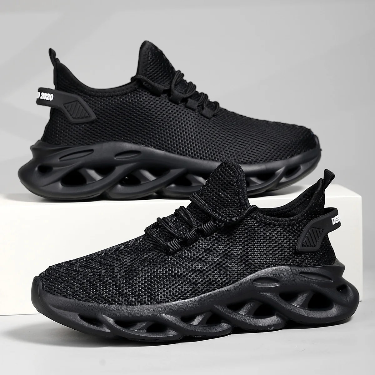 Men Casual Sneakers Outdoor Breathable Mesh For Women Light Shock-absorption Black Tennis Sports Running Black Jogging Shoes
