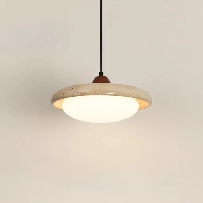 Modern Natural Stone LED Ceiling Pendant Lights Nordic Retro Rotundity Travertine Chandelier Living Room Restaurant Hanging Lamp