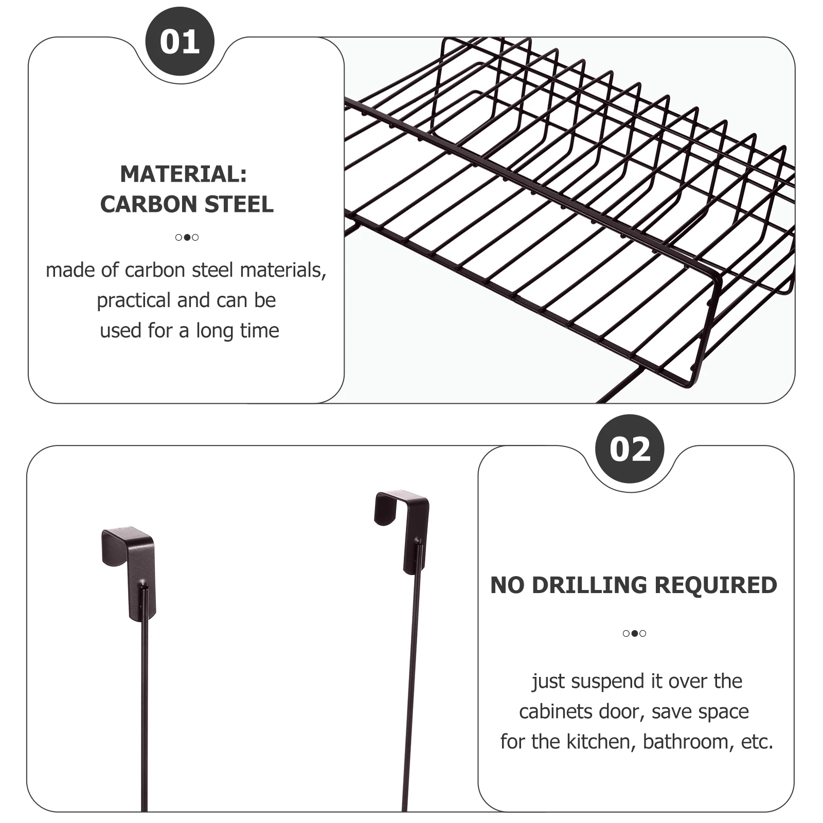 

Extended Carbon Steel Over Cabinet Door Organizer Space Saving Kitchen Bathroom Wall Basket Storage Rack for Pans Cutting Boards