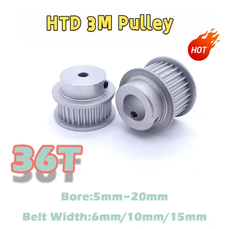 36T 3M Synchronous Wheels Bore 5mm~20mm 36 Teeth HTD 3M Timing Pulley Belt Width 6 10 15mm For 36Teeth HTD3M Aluminum Sync Gear