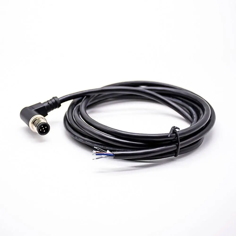 M12 Connector 5 Pin Male Angle Overmolded Cable 2M A Code AWG22