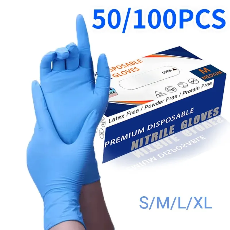 

50/100PCS Blue Nitrile Gloves Disposable Gloves Household Cleaning Kitchen Dishwashing Pet Bathing Beauty Nail Tools