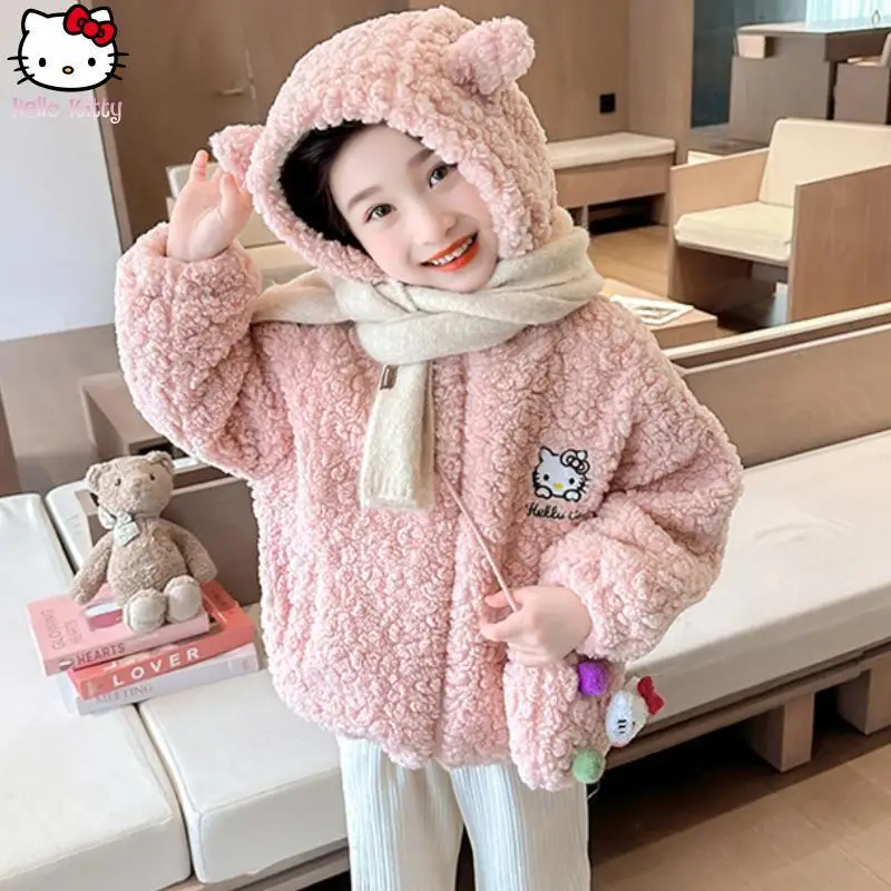 مرحبا كيتي الفتيات Kawaii سميكة مقنعين سترة الكرتون أنيمي الخريف والشتاء جديد سانريو سترة قطن دافئة القمم حقيبة التوصيل