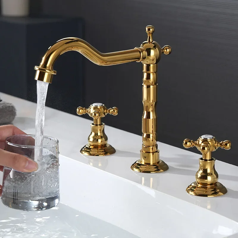 

2129J Contemporary Gold Brass Basin Faucet Polished with Rain Spray Pattern and Ceramic Valve Core Stand Floor Faucets