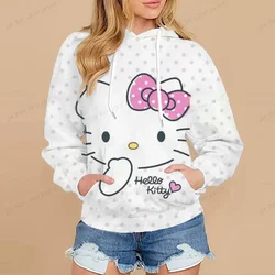 Hello Kitty Cartoon Hello Kitty Hoodies Women Kawaii Hello Kitty Graphic Streetwear Funny Unisex Tops Anime Sweatshirts Female