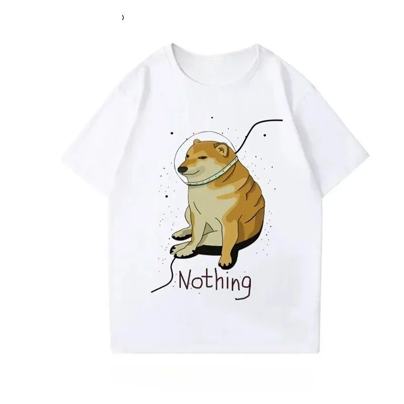 100% القطن الخالص قصيرة الأكمام الكرتون المطلي شيبا Inu مطبوعة المألوف قصيرة الأكمام تي شيرت للرجال رداء علوي غير رسمي