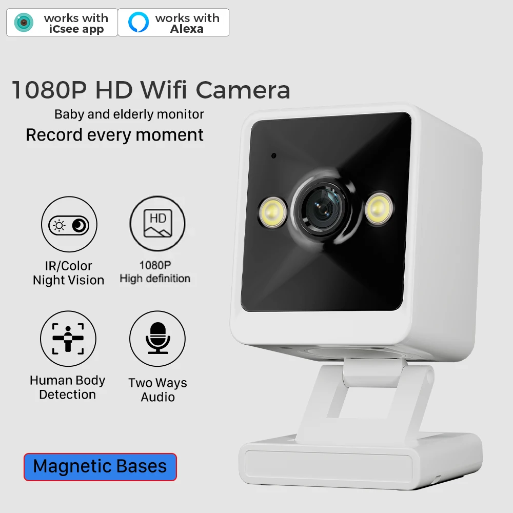 1080P HD Mini Wifi Camera Color Night Vision Two Way Audio Indoor Baby Monitor Magnetic Baseses Wireless Security Camera ICSEE