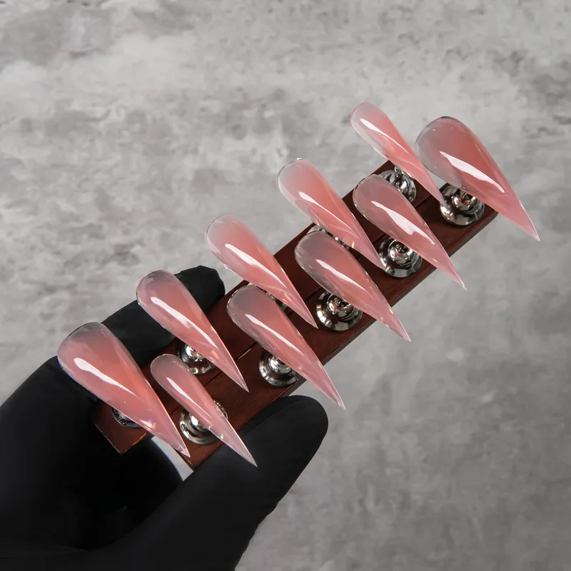 Super Long Stiletto Press On Nails Nude Pink Transparent Gradient Fake Nails Glossy Handmade Reusable Plain False Nail Tips Dail