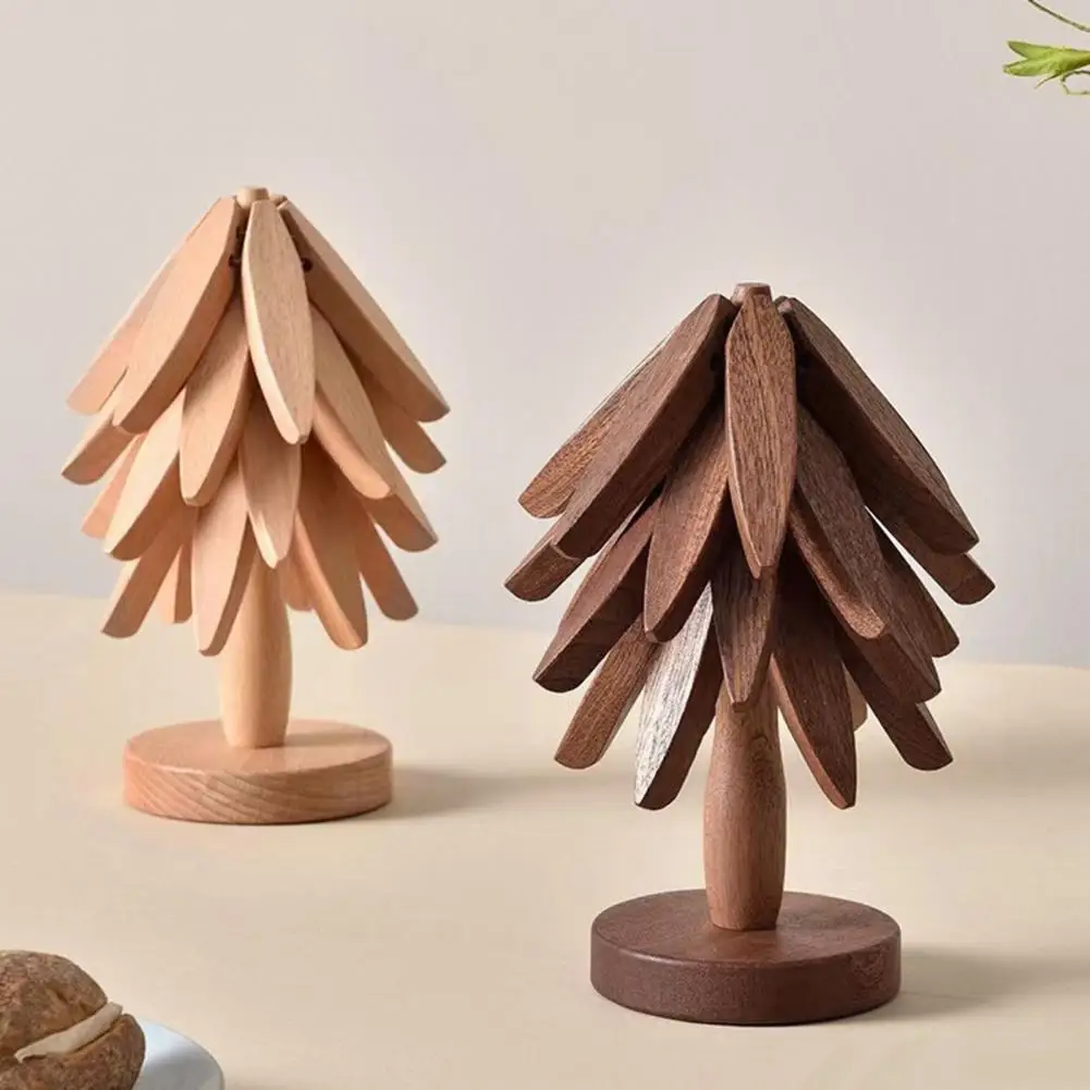 

Christmas Tree Coaster with Base 3 Layers Tree Shape Wooden Trivet Placemats Pot Pan Coffee Tea Cup Holder Kitchen Coaster