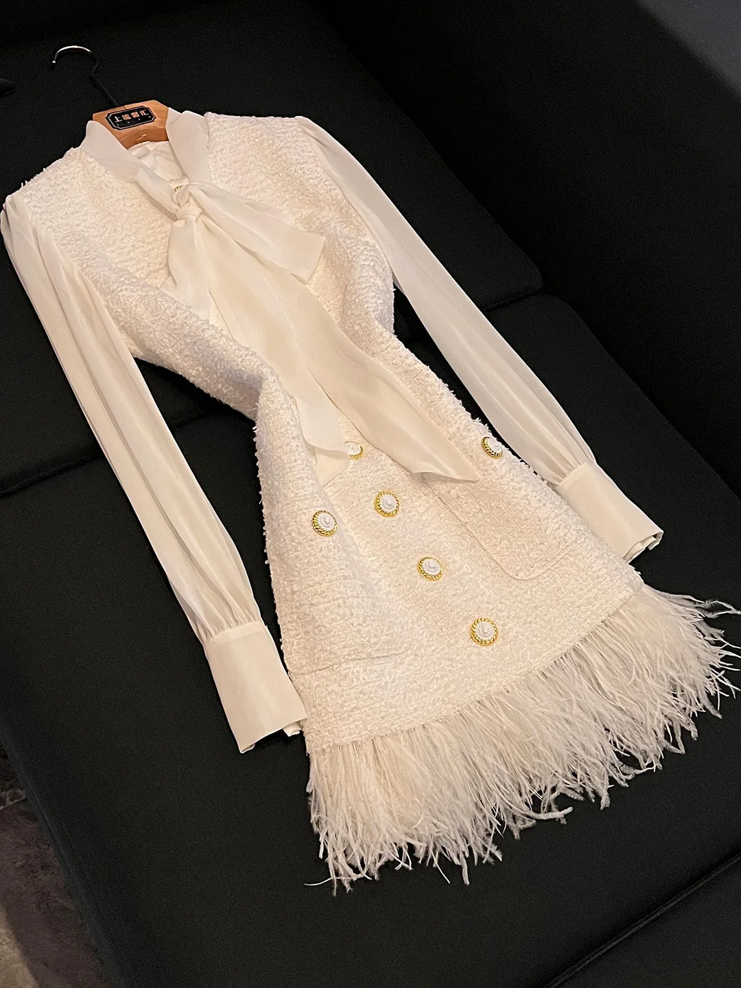 

Elegant European Style White Tassel Design Slim Fit Evening Gown for Women Summer 2026 City Commute Long Sleeve round Neck