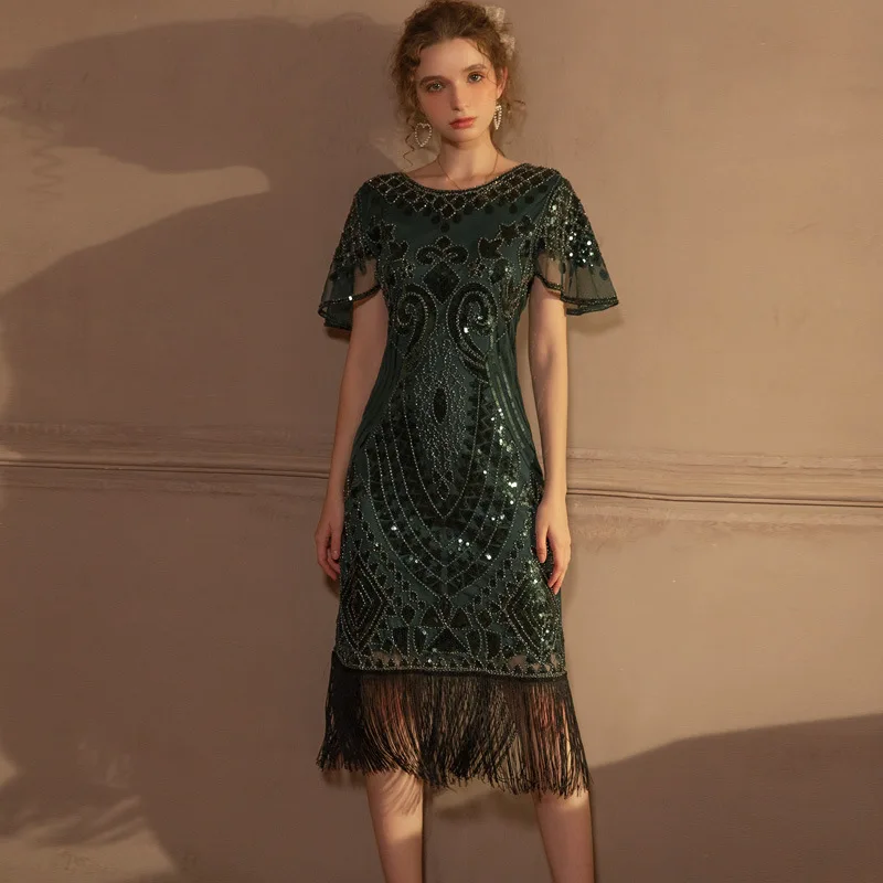 Retro Heavy Industry เล็บลูกปัดเลื่อมพู่ชุดยอดนิยมยุโรปและอเมริกาปาร์ตี้เต้นรําชุด High-end บรรยากาศงานแต่งงาน