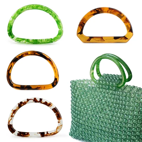 2/4/6/10 Uds. Bolso cruzado con asa en forma de D de resina ámbar a la moda, bolso trenzado, mango semicircular, accesorios de artesanía DIY