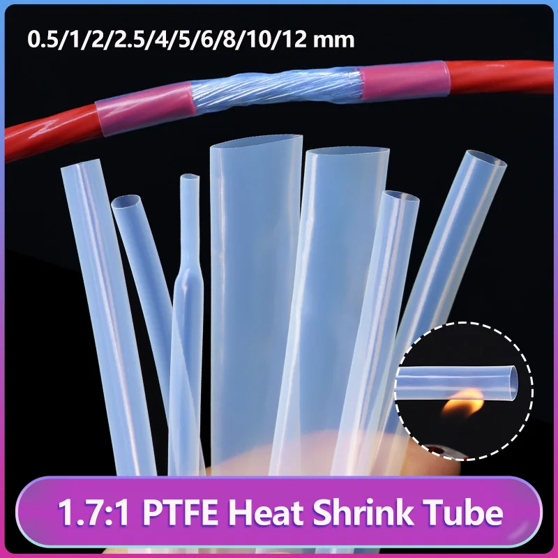 Transparent  1.7:1 PTFE Heat Shrink Tube 0.5/1/2/2.5/4/5/6/8/10/12 mm High Temperature 260℃ Shrinkage Tubing For Wires 600V