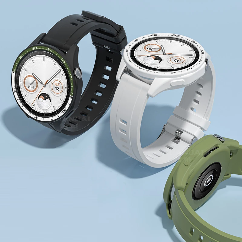 Correa de silicona para reloj Huawei GT4, marco de anillo de bisel suave, carcasa protectora, 46mm, cubierta de parachoques, pulsera GT 4