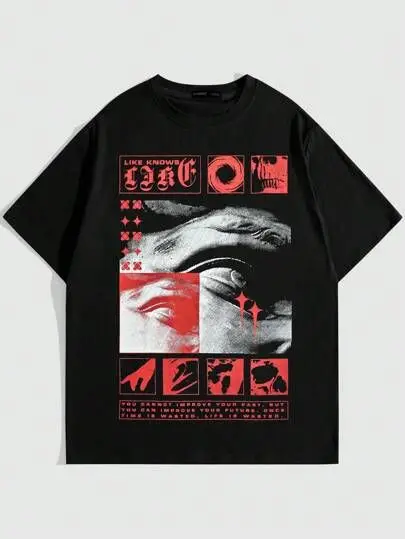 الأمريكية الجديدة تي شيرت رجالي Harajuku المتضخم الهيب هوب الملابس تي شيرت ريترو القطن القوطي ريترو الشارع تي شيرت للجنسين #1