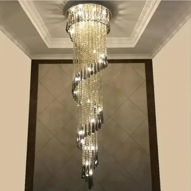 Smoke gray Modern Chandelier Lighting Staircase Crystal Lamp Spiral Design Home Decoration Lighting Fixtures