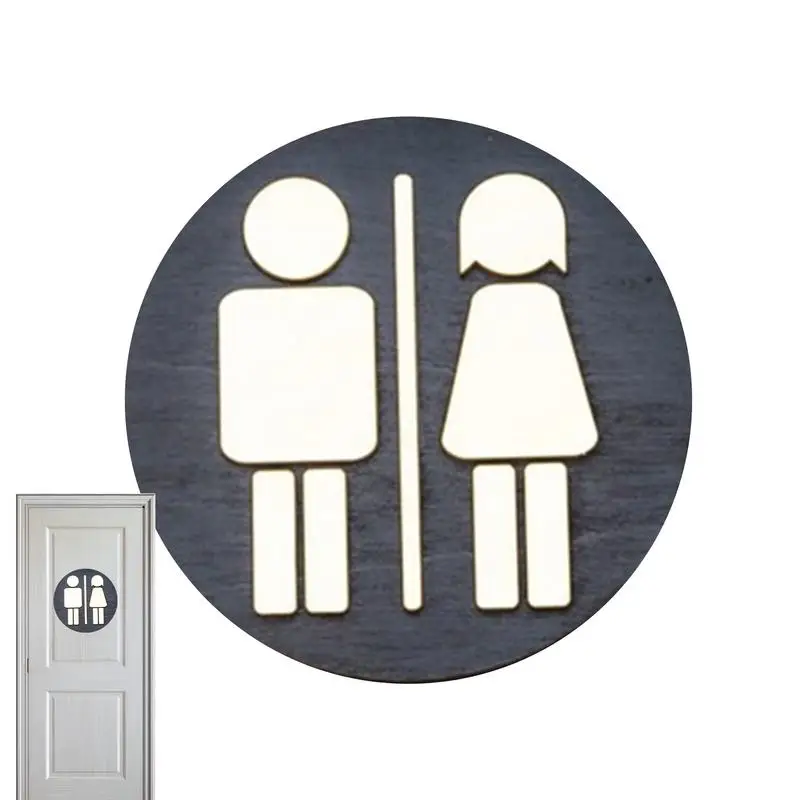 Wooden Toilet Sign Restroom Wall Decor Round 3D Bathroom Door Signs Bathroom Signs Decor Wooden Decorative Bathroom Door Signs