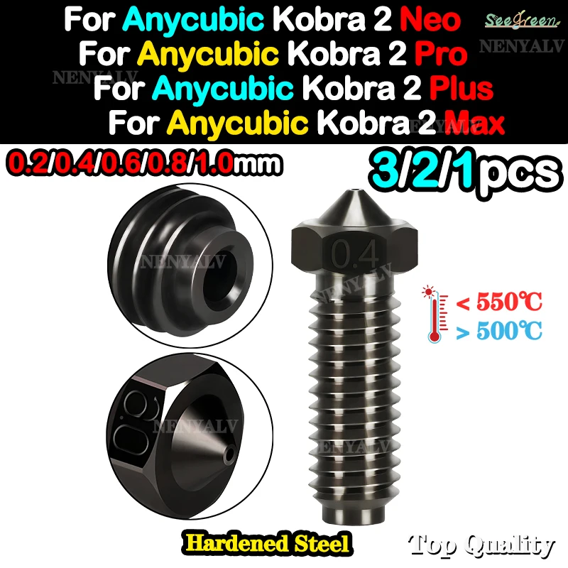 For High Flow High Precision For Anycubic Kobra 2 Neo Volcano Nozzle 0.4mm Brass Nozzles Hard Steel For Anycubic Kobra 2 pro