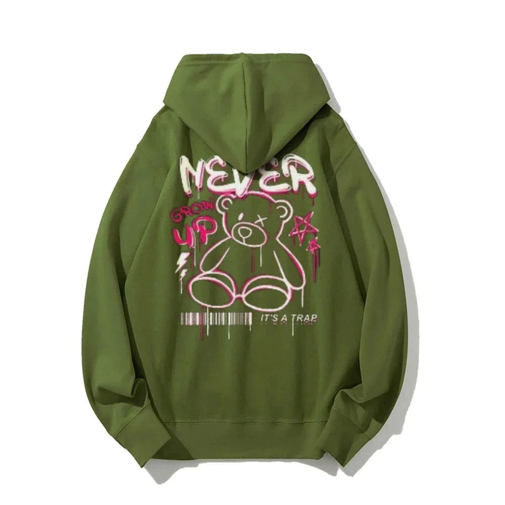 Sudadera con capucha de moda para hombre, Sudadera con capucha con cordón diario informal, estampado de oso, bolsillo frontal de canguro, chaqueta para hombre