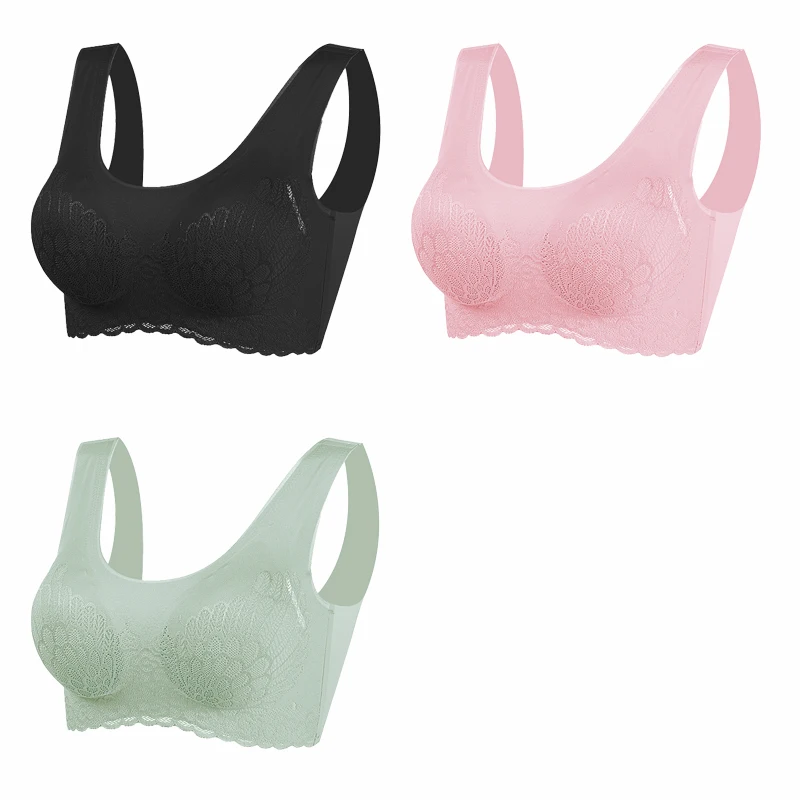 Vip Link 3pcs Plus 4XL Latex Bra Seamless Bras for Women Underwear BH Push Up Bralette with Pad Vest Top Bra