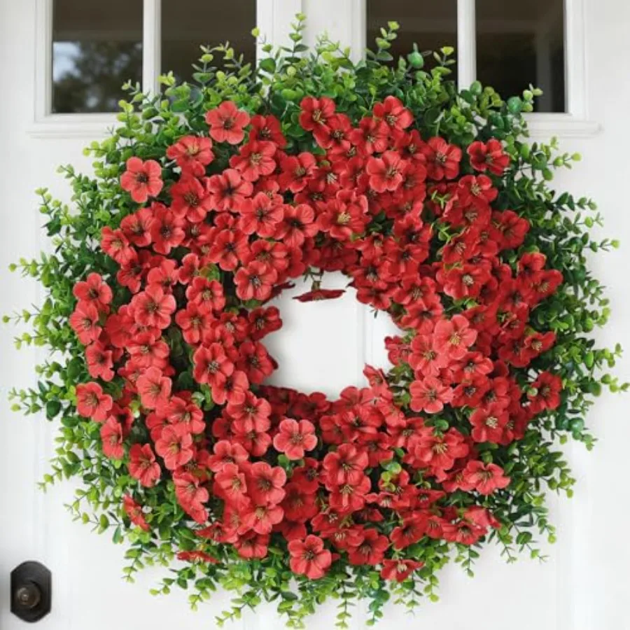 

Искусственный эвкалипт 26 дюймов с цветочным венком для входной двери - реалистичные искусственные шелковые цветы ипомеи, имитация цветов