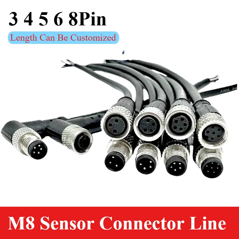 M8 3pin 4pin 6pin 8pin Aviation Plug Sensor 2 Meters Straight/elbow M8 Injection Molding Male Female Waterproof Connector Line