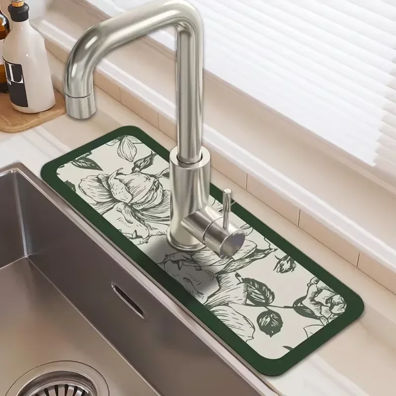 Green Fresh Sink Faucet Mat Kitchen Drain Mat Highly Absorbe
