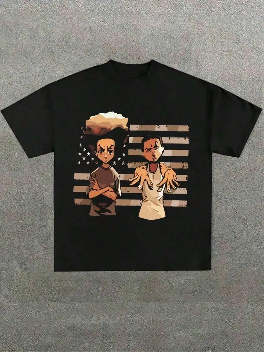 Plus Size Men's,Cartoon Tshirt John Witherspoon The Boondocks Huey & Riley Graphic Tee ,(1 Pcs )100