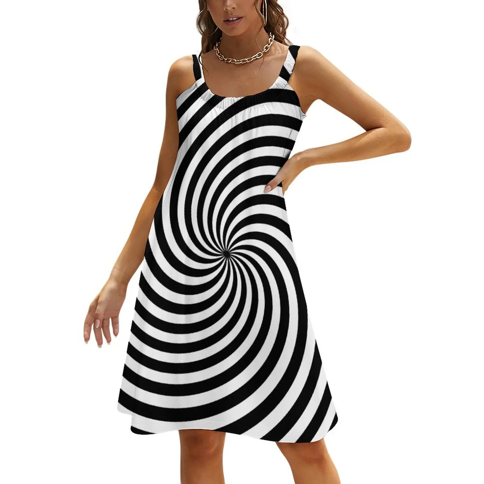 

Black And White Op-Art Spiral Beach Sling Skirt Clothing female Women's summer dresses clothes for women