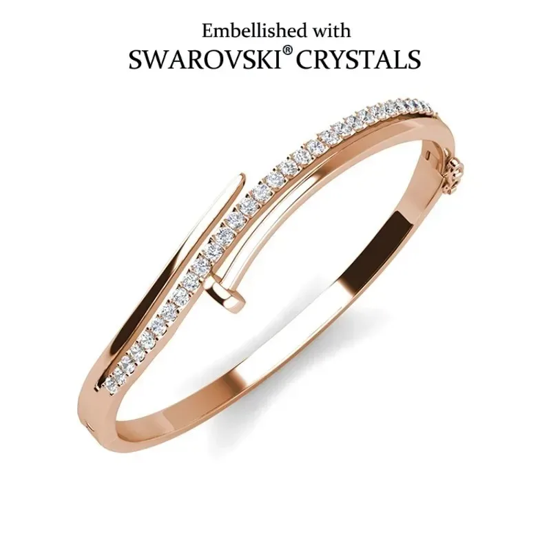 Daisini Nail Shape Bracelet Embellished with Premium Grade Crystal From Swarovski for Women 18k Gold Plated Couple Holiday Gift