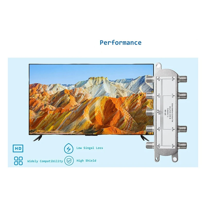 2PCS Satellite 8 Way Coaxial Cable Splitter 5-2400Mhz F Type Plug Work With Analog/Digital TV Connection And Internet