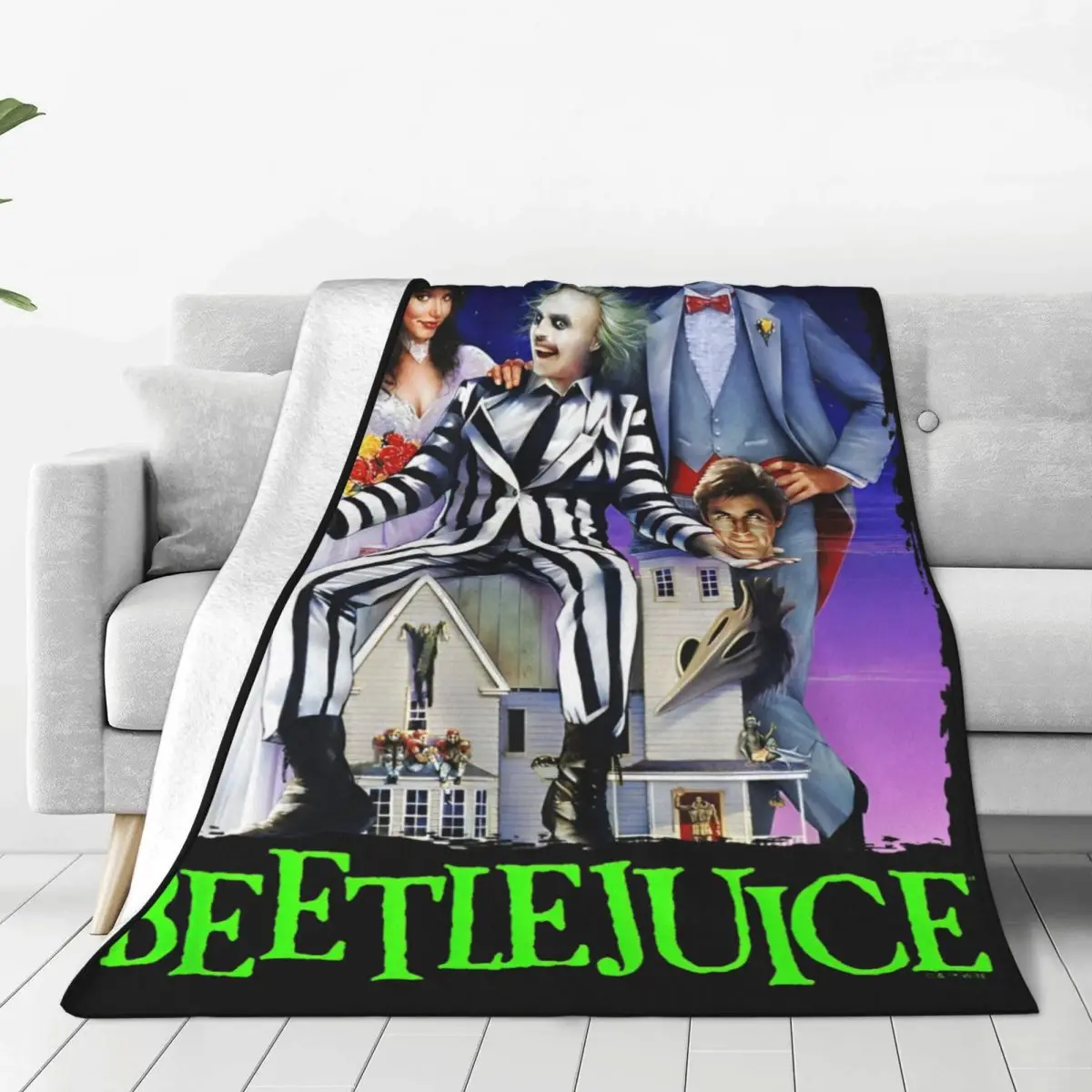 B-Beetlejuice Spooky Movie Poster Fuzzy Blankets Halloween Horror Throw Blankets for Bed Sofa Couch 125*100cm Plush Thin Quilt