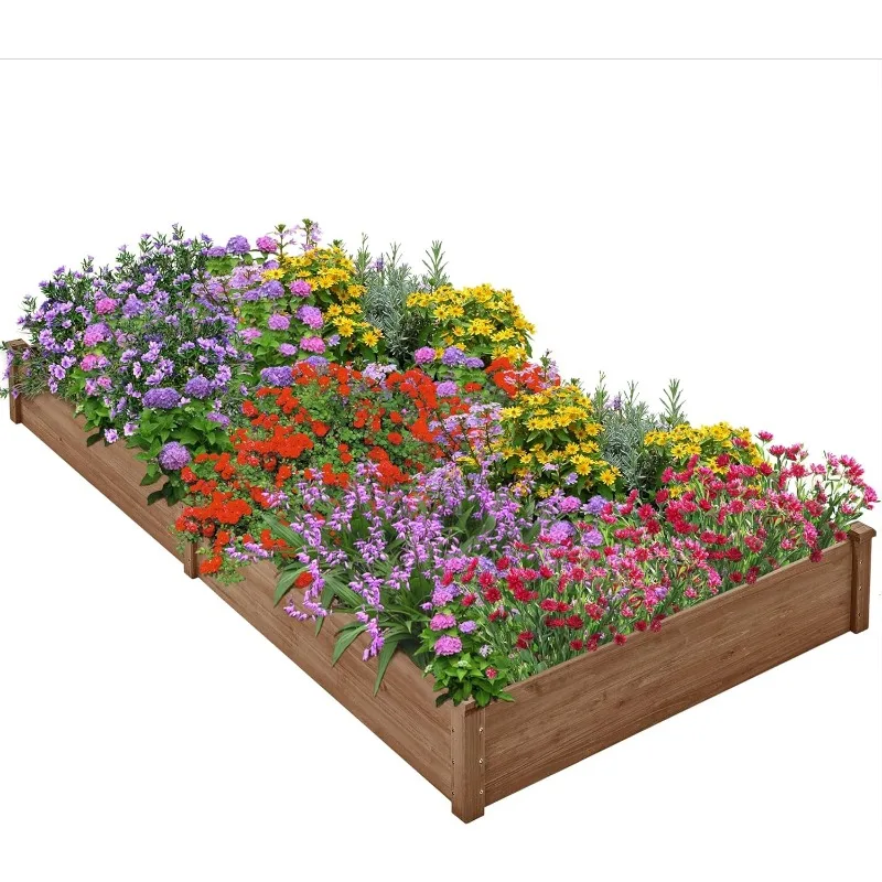 

8×4ft Wooden Horticulture Raised Garden Bed Divisible Elevated Planting Planter Box for Flowers/Vegetables/Herbs