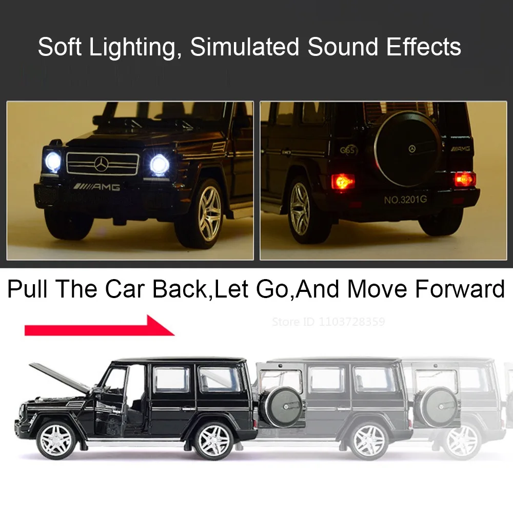 Modèle de voitures jouets en alliage moulé sous pression, véhicules tout-terrain, son et lumière, portes ouvertes, jouets de Simulation pour enfants, cadeaux, 1:32 G65 C260L