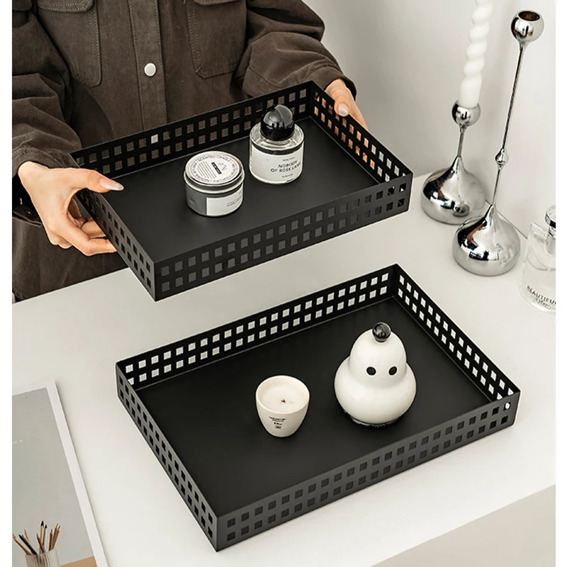 

Luxury Nordic Home Organizer Metal Jewelry Dish Perfume Tray Decorative Trinket Earrings Ring Holder Black Lipstick Holder