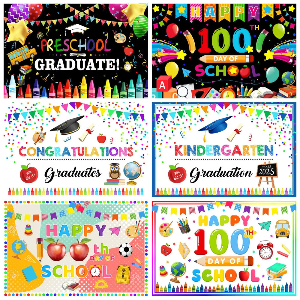 

Preschool Kindergarten Graduation Photography Backdrop Black Chalkboard Pencil Book Classroom Children Student Background Decor