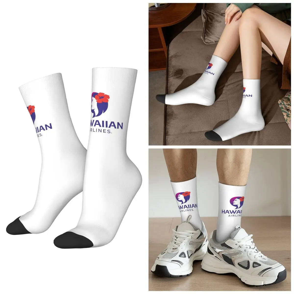 

All Seasons Hawaiian Airlines Socks Harajuku Sport Middle Tube Socks Sweat Absorbing Stockings for Men Women Christmas Gifts