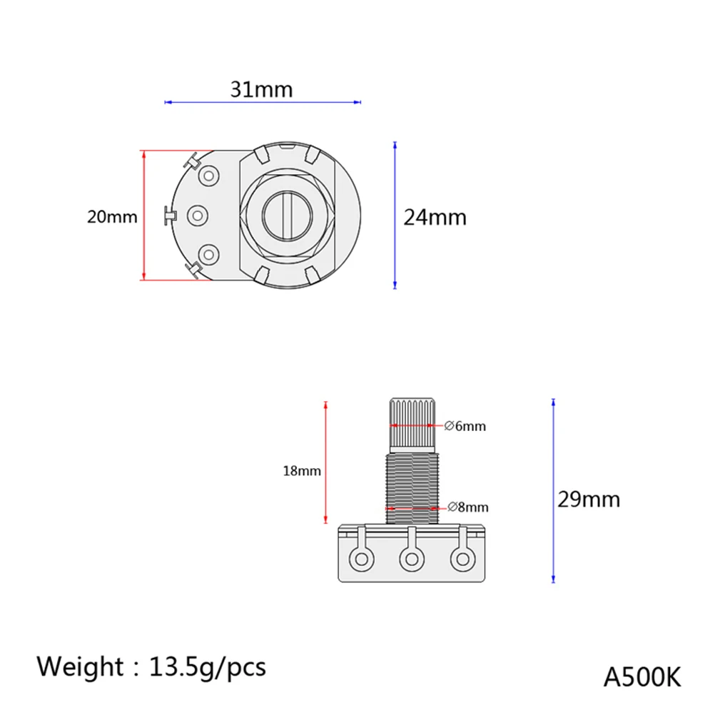 

Long Pole Bent Feet Guitar Volume Potentiometer Push and Pull A500k Solder Lugs Audio-potentiometers