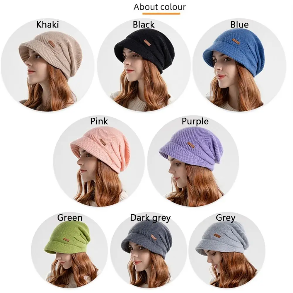 Soft Plush Knitted Hat Casual Short Brim Fleece Lined Bonnet Keep Warm Windproof Ear Protection Women Girl
