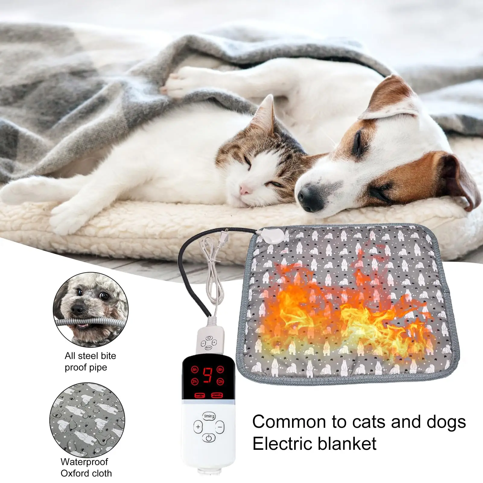 Dog Heating Pad Temperature Adjustable Wire Heated Cat Bed Waterproof Electric 3,9 Gears Heated Mat Puppy Small Pet