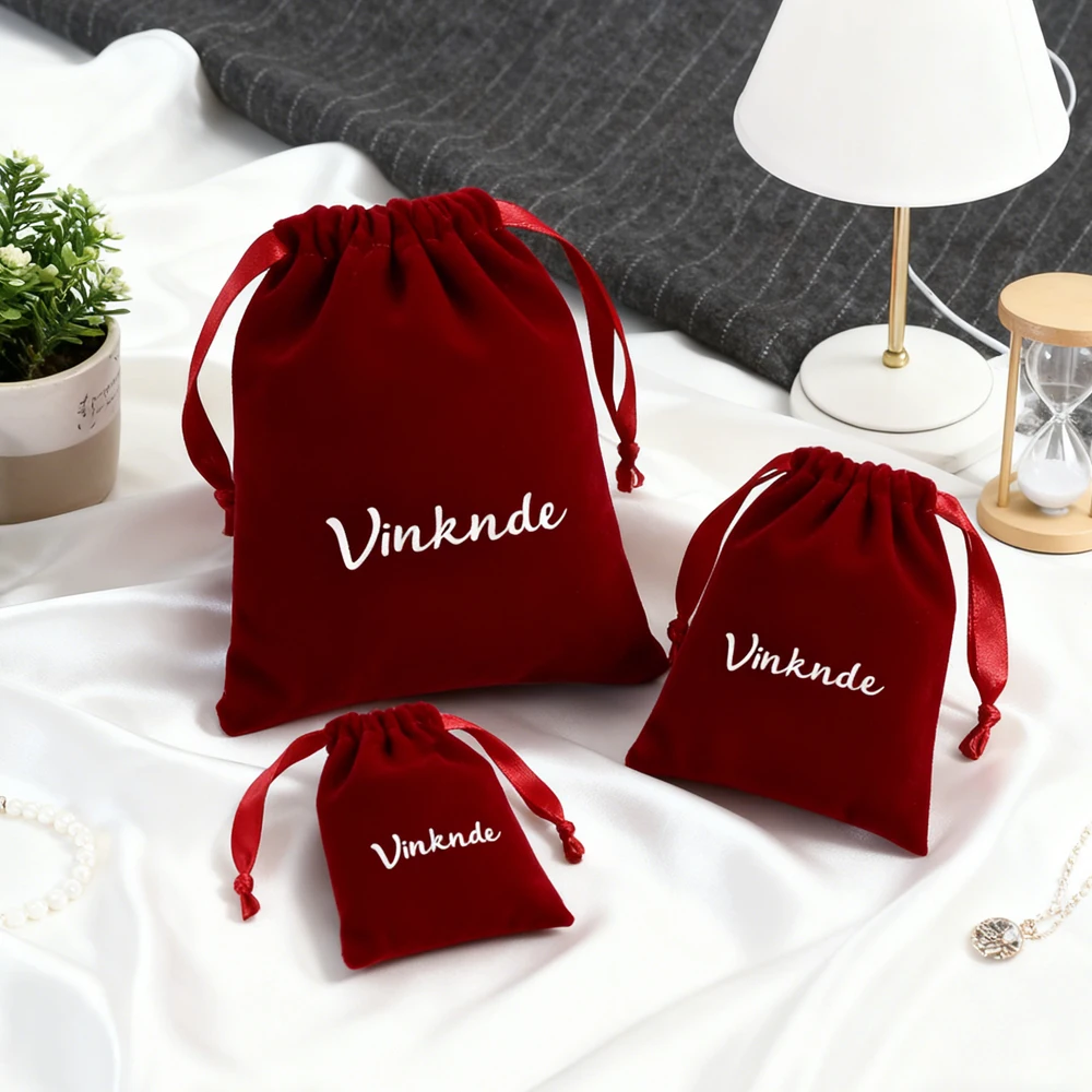 

100 шт., бордовый бархатный чехол на шнурке, серьги для ювелирных изделий, упаковка, сумка для дисплея, мягкий чехол для очков, свадебный рождественский подарок, карман