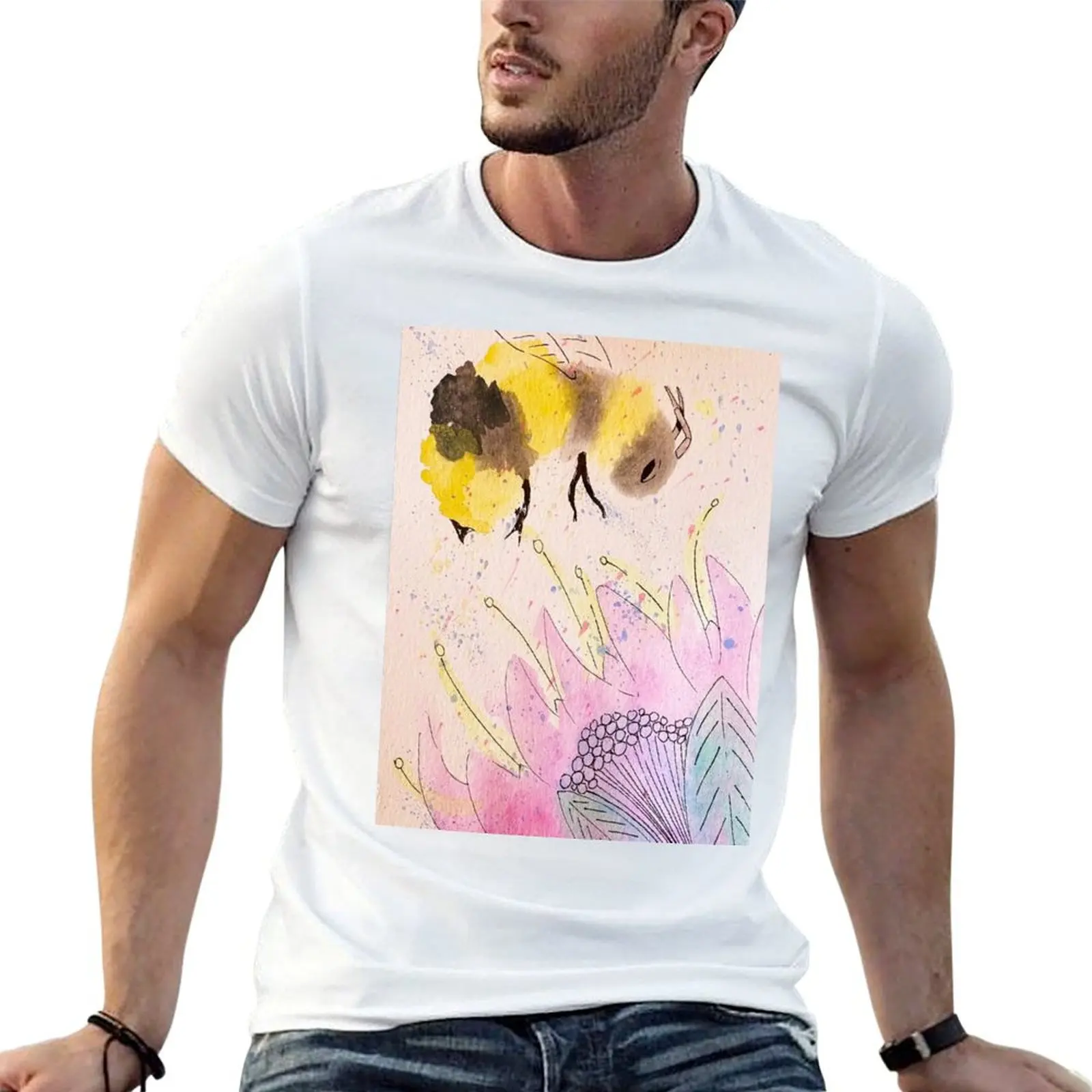 Watercolor Bee and Flower T-Shirt customs design your own shirts graphic tee men clothings