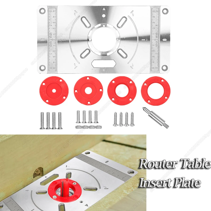 

Multifunctional Aluminium Router Table Insert Plate for Electric Wood Milling Trimming Machine Woodworking Benches 4 Rings Tools