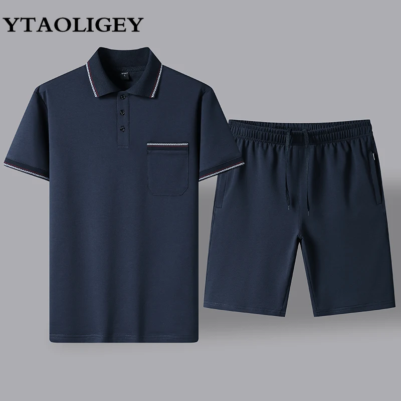 

Мужские летние спортивные костюмы-поло, мужские повседневные комплекты футболок из 2 предметов, новинка 2025 года, мужской костюм, дышащие футболки, шорты, комплект одежды
