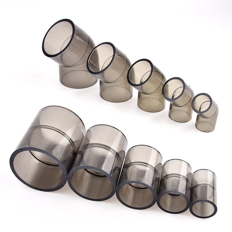 Transparent Black PVC Connector for Aquarium Fish Tank - Direct Elbow Tee DIY Water Pipe Fittings 20/25/32/40/50mm Sizes Availab
