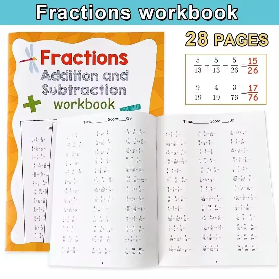 3-6 Grades Math Workbook Fraction Addition Subtraction Practice Book Primary School Arithmetic Training Test Teaching