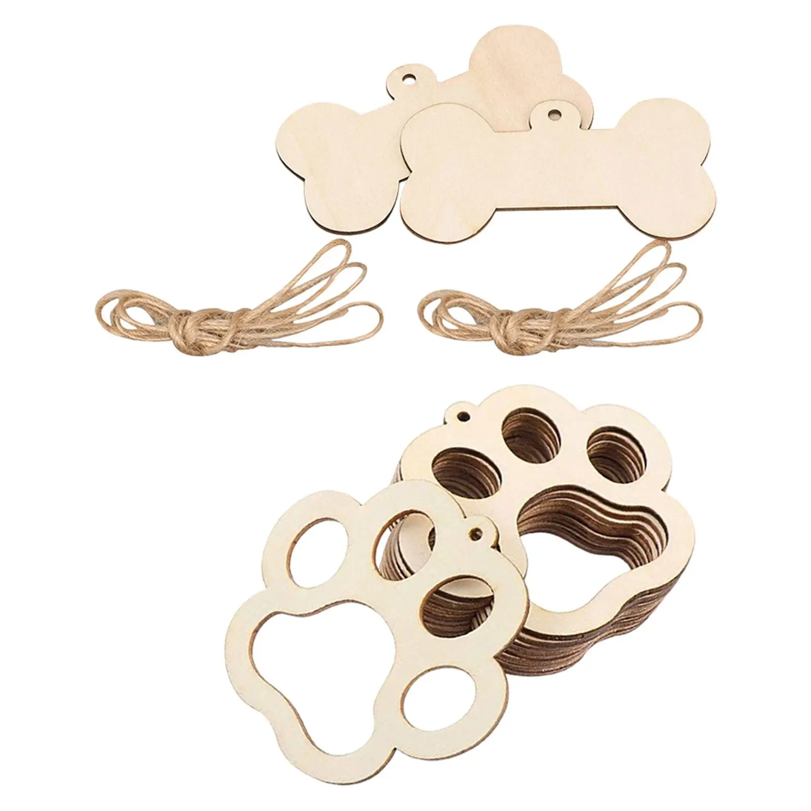 22 Pieces Paw Shaped Wooden Cutouts Embellishments with Twines DIY Projects for