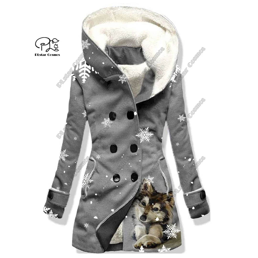 

3D printing retro pattern printed hooded fleece jacket warm women's jacket winter casual gift series new style F-3