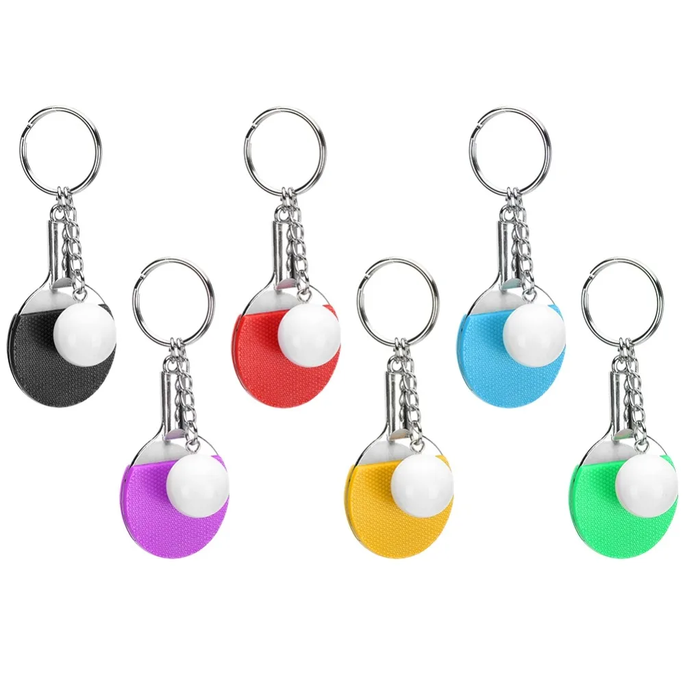 6pcs Bag Hangings Table Tennis Keychain Bag Keychain Design Racket Shape PingPong Bat Key Chain Mini Table Tennis Racket Keyring
